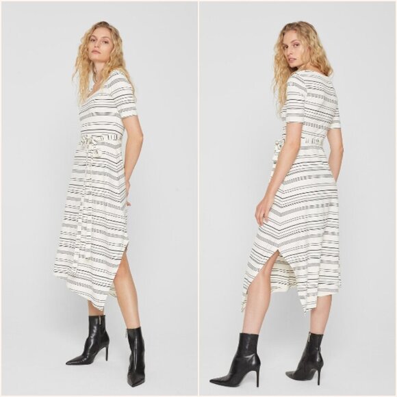 Club Monaco Striped Square Neck Knit Midi Dress Ivory Egret Black Large - Picture 1 of 11
